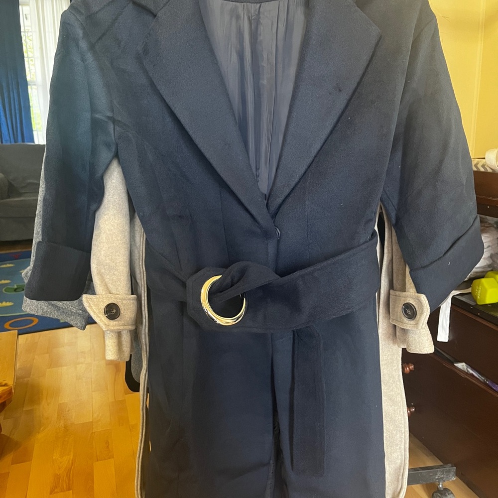 Stylish Navy Blue Trench Coat with Belt